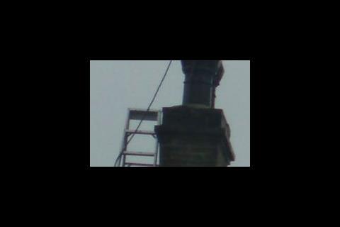 Unsafe ladder tied to weak chimney